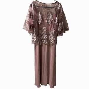 Mother of the Bride dress- full length size 12 NWT rose color, lace overlay